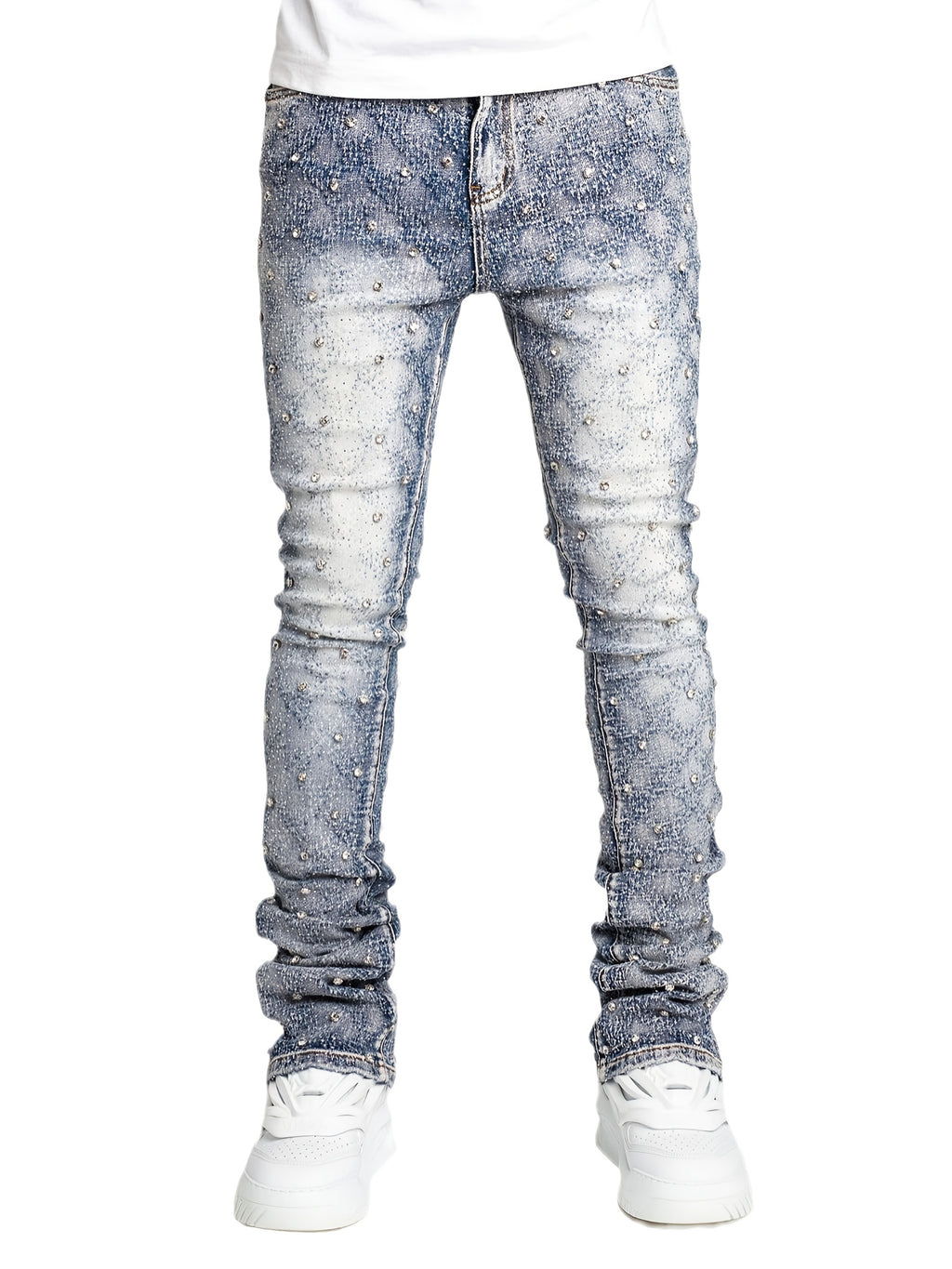 [Tie-Dye Street Style Jeans] Stretch Tie-Dye Jeans - Casual Street Style, Hip-Hop Skateboard Denim, Cotton Blend, Decorative Rivets, All-Season Wear