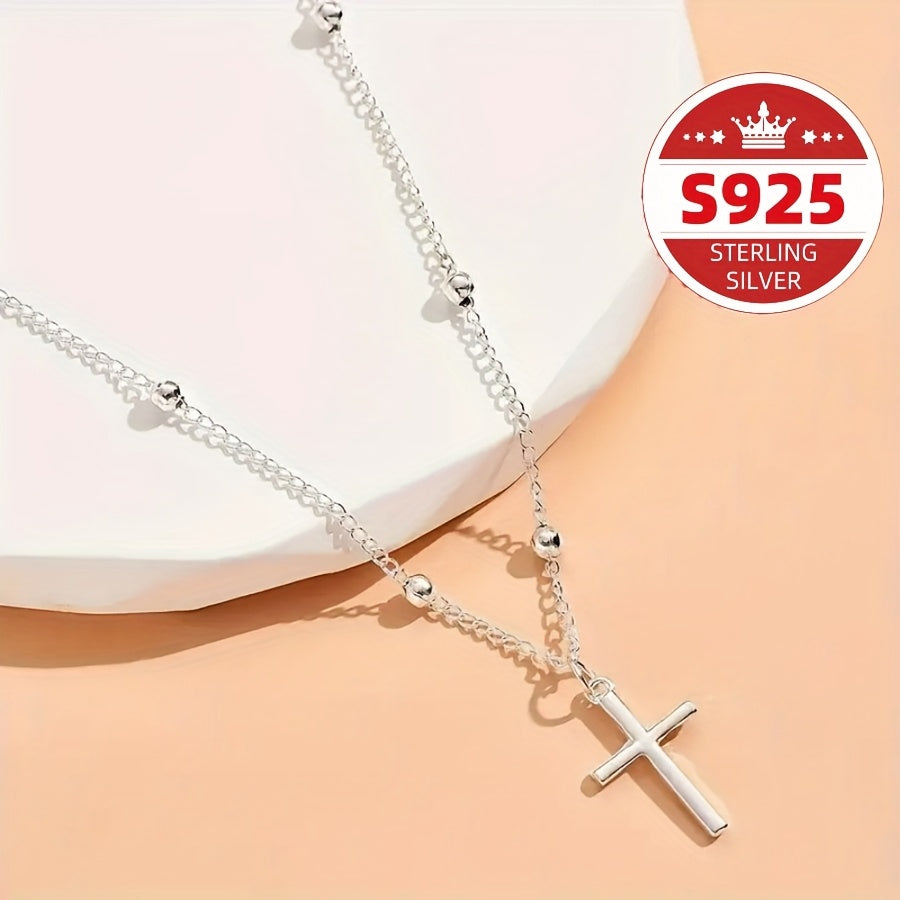[Sterling Silvery Cross Pendant] S925 Sterling Silvery Women's Cross Pendant Necklace, Bohemian Retro Style, Best for Mothers, Sisters And Friends On Christmas, Halloween, Easter