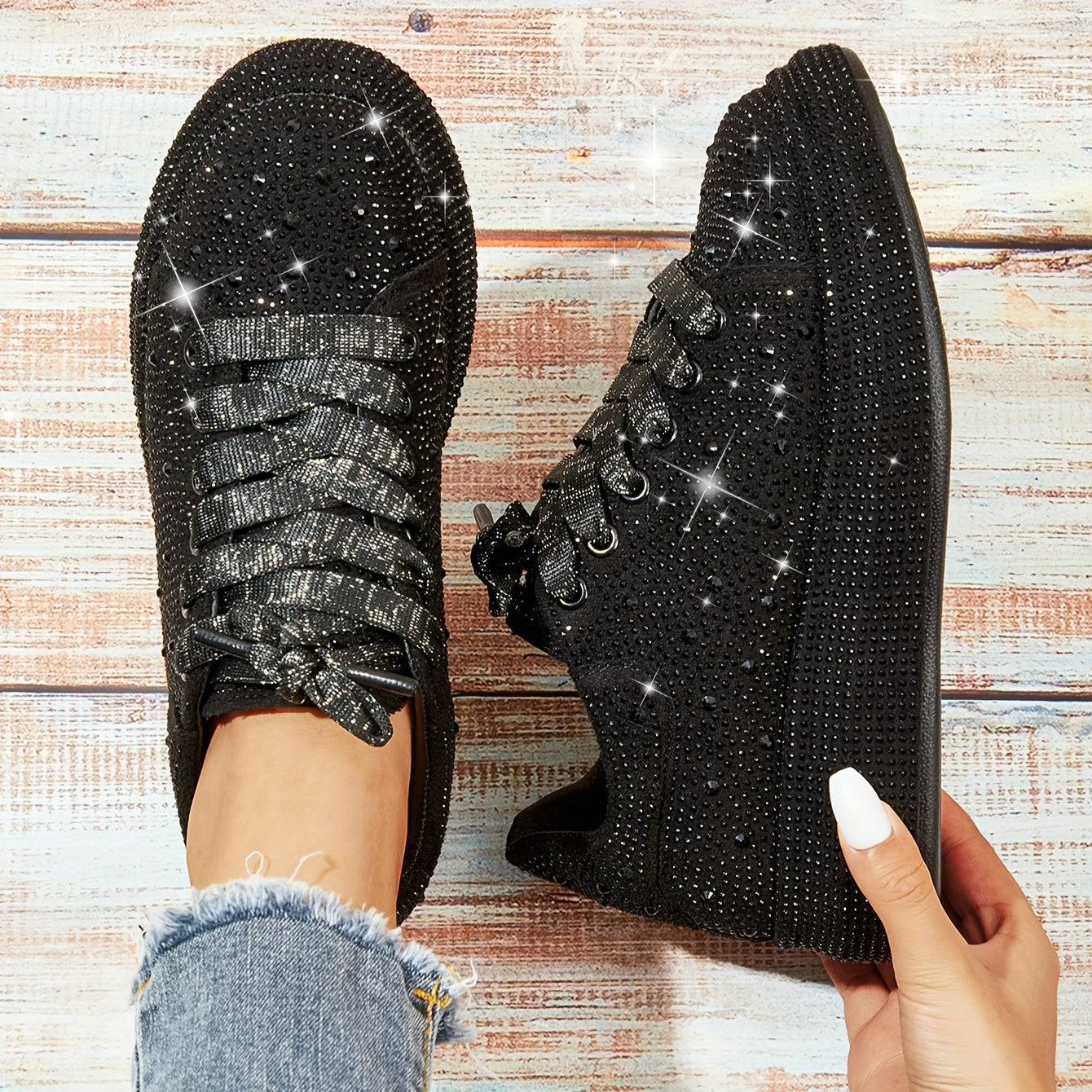 Women Rhinestone Sparkly BlingBling Party Prom Sneakers Sporty Fashion Casual Sneakers