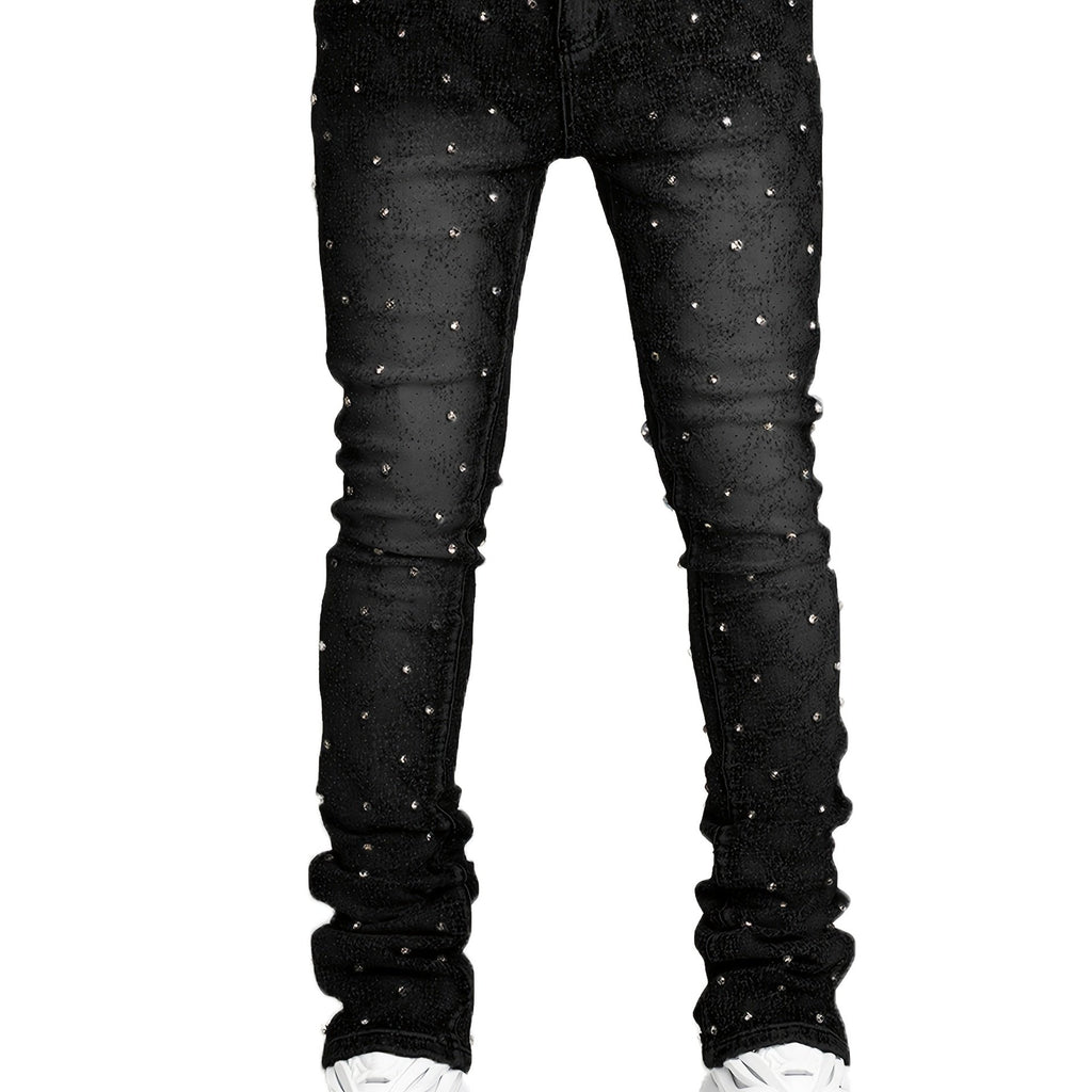 [Tie-Dye Street Style Jeans] Stretch Tie-Dye Jeans - Casual Street Style, Hip-Hop Skateboard Denim, Cotton Blend, Decorative Rivets, All-Season Wear