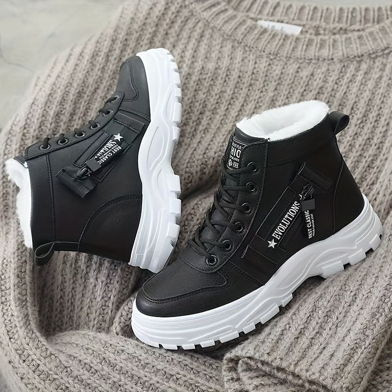 [Winter Shoes] Winter Women's Casual High - Top Shoes | Thick - Soled Laced Sports Shoes With Plush Lining For Warmth