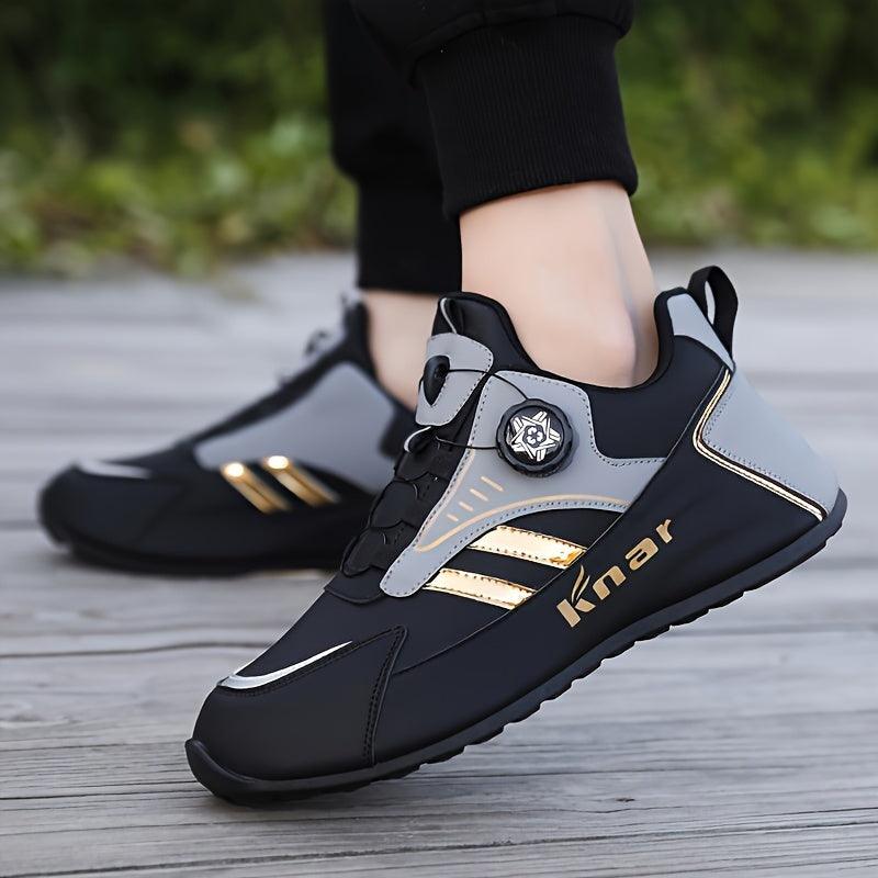 Men's Trendy Colour Block Basketball Shoes With Rotating Buckle, Comfy Non Slip Durable Sneakers For Men's Outdoor Activities