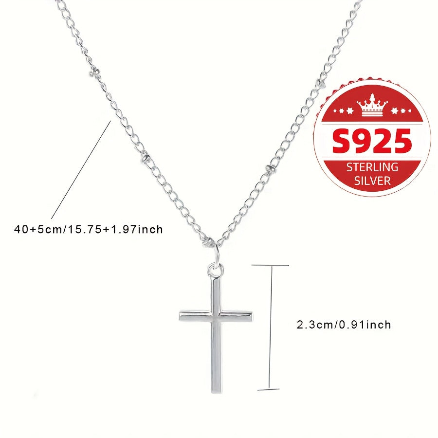 [Sterling Silvery Cross Pendant] S925 Sterling Silvery Women's Cross Pendant Necklace, Bohemian Retro Style, Best for Mothers, Sisters And Friends On Christmas, Halloween, Easter